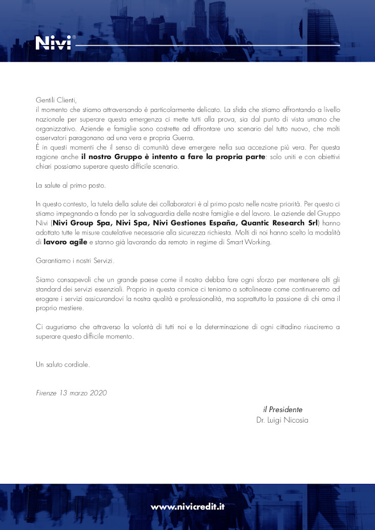 Coronavirus (COVID-19) - Comunicazione del nostro Presidente