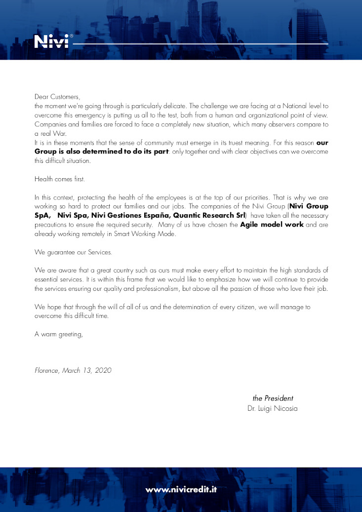 Coronavirus (COVID-19) - Communication of our President