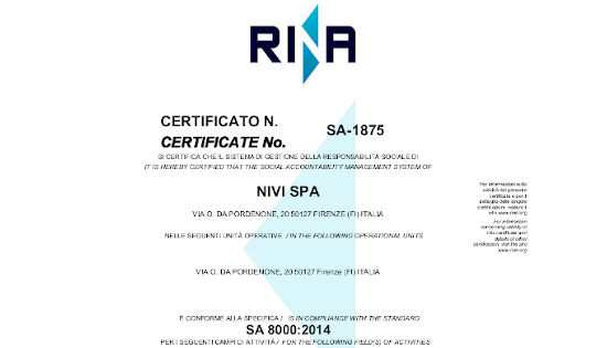 Certificazione Nivi SpA SA8000:2014